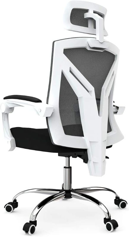 Photo 1 of Hbada Ergonomic Office Chair High Back Desk Chair Recliner Chair with Lumbar Support Height Adjustable Seat, Headrest- Breathable Mesh Back Soft Foam Seat Cushion, White
