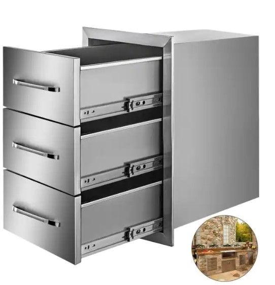 Photo 1 of 16 in. W x 28.5 in. H x 20.5 in. D Outdoor Kitchen Drawers Stainless Steel Flush Mount Triple BBQ Access Drawers
