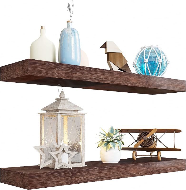 Photo 1 of BAMFOX Floating Shelves Set of 2?Natural Bamboo Wall Shelf Wall Mounted Shelves?Wall Mount Display Rack with Large Storage L36 x W6 for Living Room Kitchen Bathroom Bedroom
