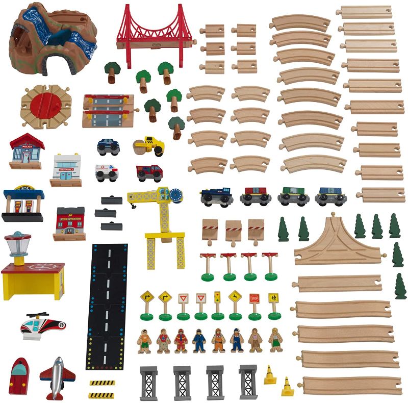 Photo 1 of KidKraft Adventure Town Railway Wooden Train Set with120 Accessories and Storage Bins