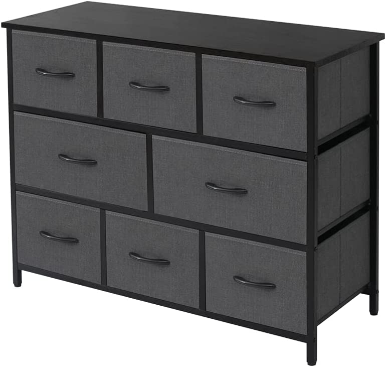 Photo 1 of AZL1 Life Concept Extra Wide Dresser Storage Tower with Sturdy Steel Frame, 8 Drawers of Easy-Pull Fabric Bins, Organizer Unit for Bedroom, Hallway, Entryway, Dark Grey
