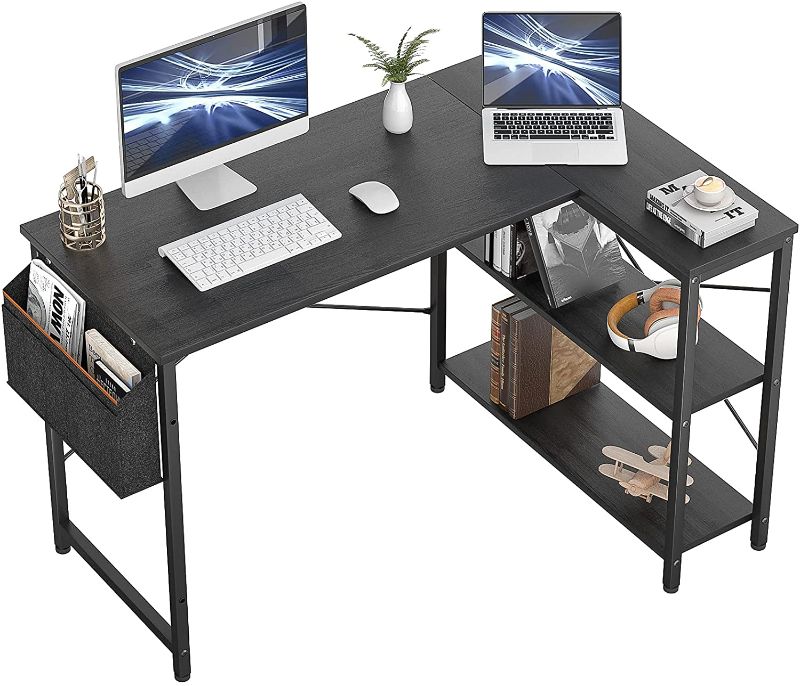 Photo 1 of ***PARTS ONLY*** Small L Shaped Computer Desk, Homieasy 47 Inch L-Shaped Corner Desk with Reversible Storage Shelves for Home Office Workstation, Modern Simple Style Writing Desk Table with Storage Bag(Black)