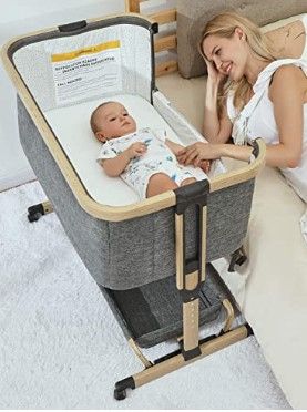 Photo 1 of 3 in 1 Baby Bassinets,AMKE Bedside Sleeper for Baby, Baby Crib with Storage Basket for Newborn, Easy Folding Bassinet for Baby and Safe Co-Sleeping,Adjustable Portable Baby Bed,Travel Bag Included
