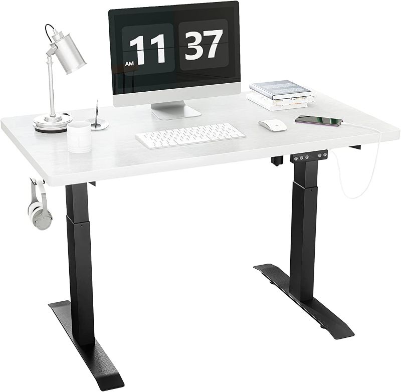 Photo 1 of Molblly 40 x 24 Inches Electric Standing Desk Stand Up Desk for Home Office,Adjustable Desk with Black Frame & White Top,Quick Assembly Ergonomic Sit Stand Desk Adjustable Height
