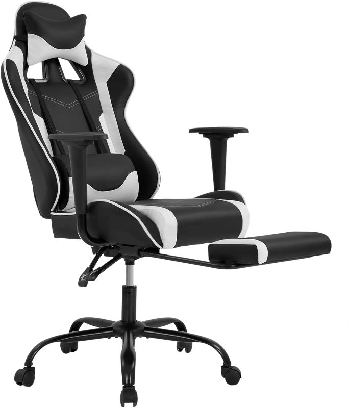 Photo 1 of Gaming Chair with Footrest, Ergonomic Office Chair, Adjustable Swivel Leather Desk Chair, Reclining High Back Computer Chair with Lumbar Support and Headrest, Racing Style Video Gamer Chair
