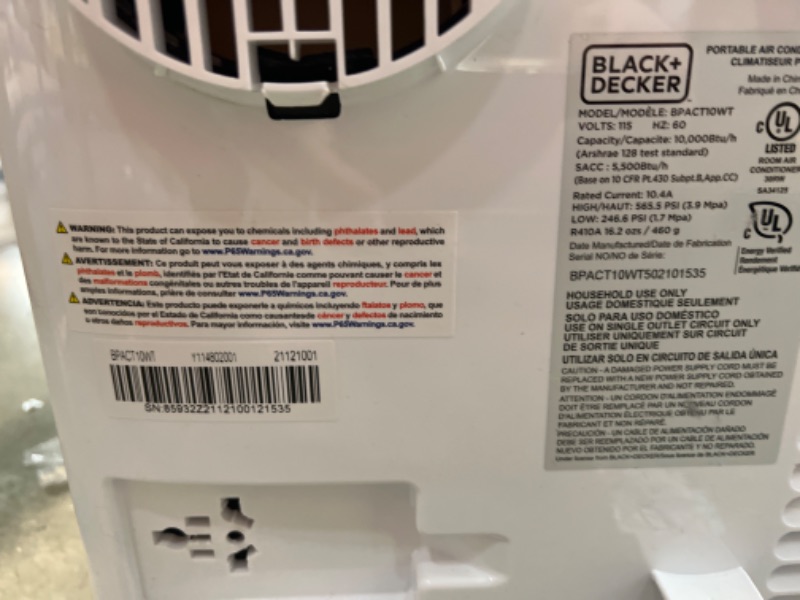 Photo 3 of BLACK+DECKER BPACT10WT AC with Remote Control Portable Air Conditioner, 10,000 BTU, White
