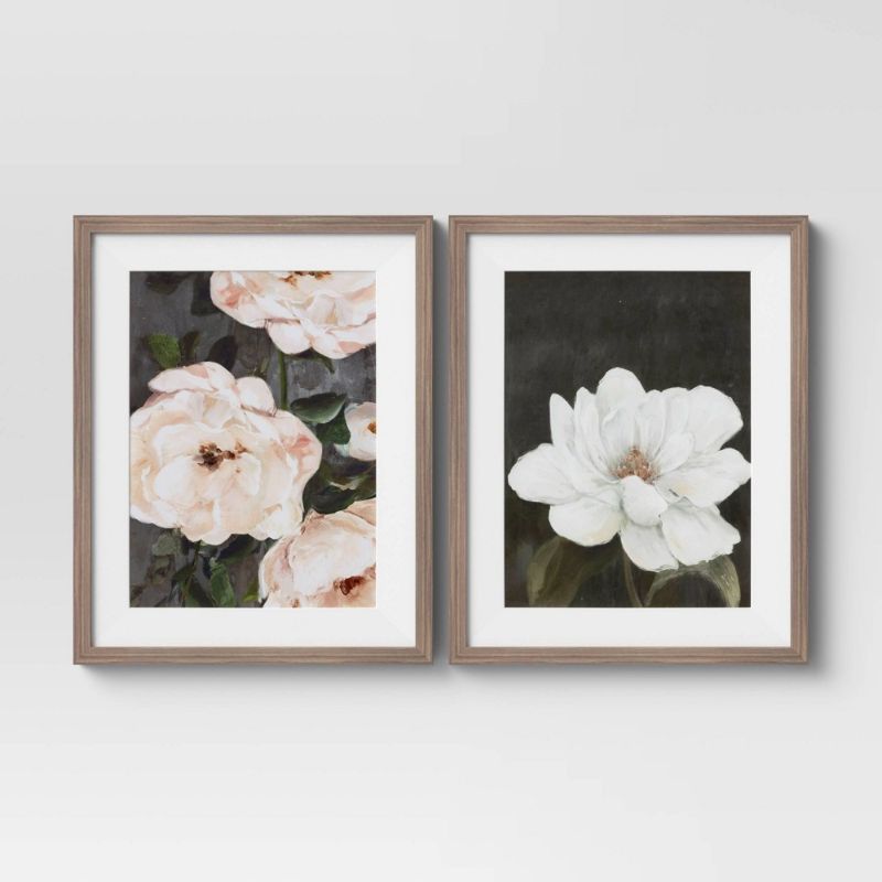 Photo 1 of (Set of 2) 16" X 20" Floral Framed Wall Art Matted Charcoal - Threshold™
