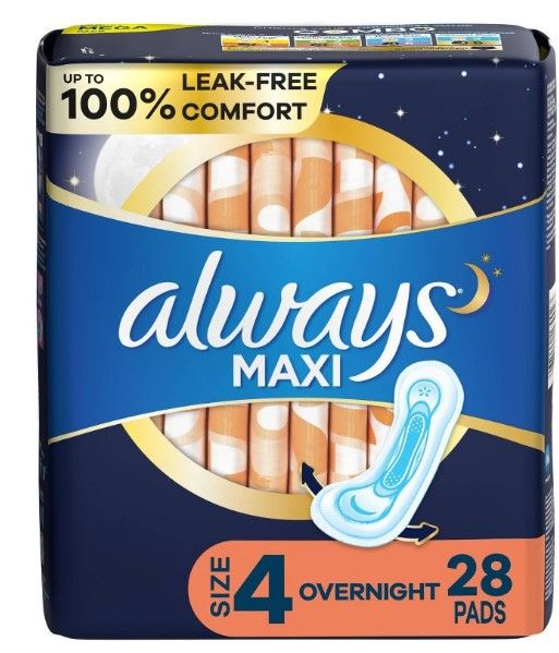 Photo 1 of 4 OF- Always Maxi Pads Overnight Absorbency Unscented without Wings - Size 4 - 28ct

