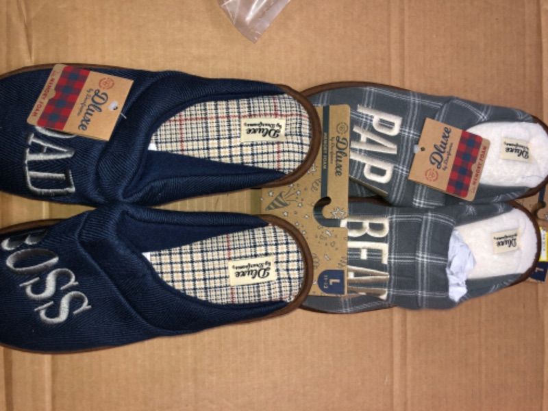 Photo 1 of 2 pk-- of assorted dad flip flops--size L(11/12)