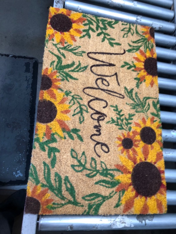 Photo 2 of 30" Durable and Non-Slip Doormat with "Sunflower Welcome" Design
18" W x 30" L x 0.50" H
