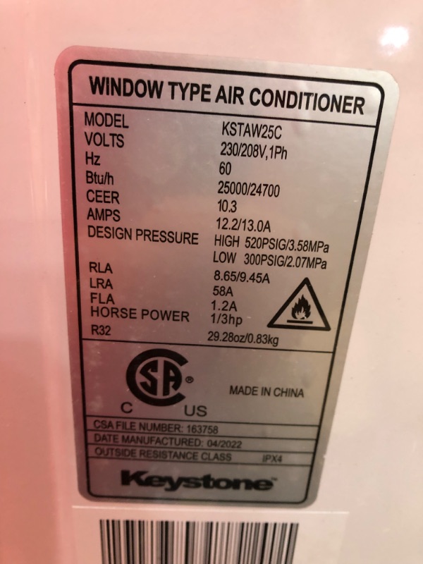 Photo 10 of PARTS ONLY UNABLE TO TEST 
Keystone - 350 Sq. Ft. 25,000 BTU Window Air Conditioner - White
