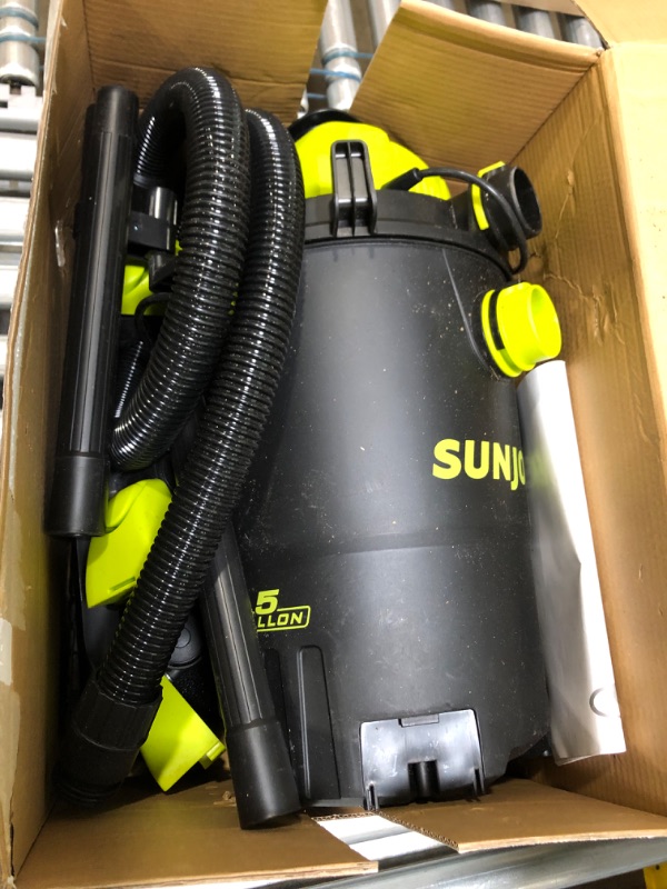 Photo 3 of (Used) Sun Joe SWD5000 5-Gallon 1200-Watt 7 Peak HP Wet/Dry Shop Vacuum, HEPA Filtration, Wheeled w/Cleaning Attachments, for Home, Workshops, Pet Hair and Auto Use, 5 Gallon, Black/Green
