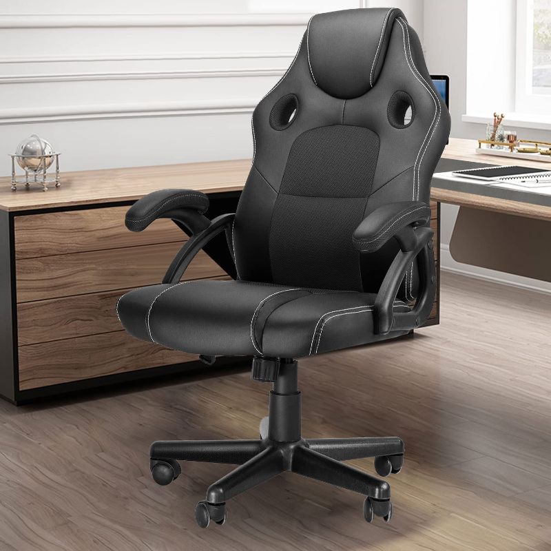 Photo 1 of Ninecer Ergonomic Office Chair Racing Style, with Lumbar Support and Rotatable, Cheap Computer Chair PU Material, Suitable for Teenagers/Silent Wheels (Grey)
