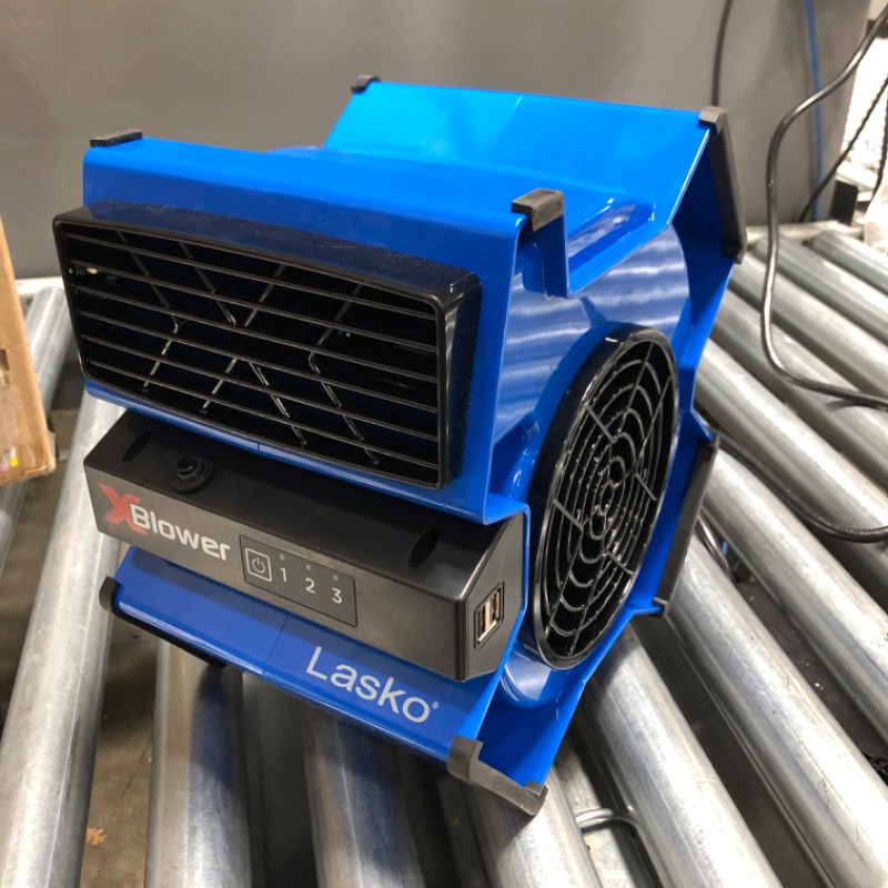 Photo 2 of (Major Damage - Parts Only) Lasko High Velocity X-Blower Utility Fan for Cooling, Ventilating, Exhausting and Drying at Home, Job Site and Work Shop, Blue X12905 11x9x12
