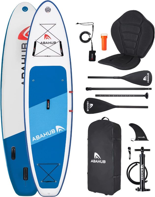 Photo 1 of Abahub Inflatable SUP, Wide 10'6" x 34"/31'' x 6" iSUP, Standup Paddleboard with Adjustable 4 Piece 2 in 1 SUP Paddle, Kayak Seat, for Yoga, Paddle Board, Kayaking, Surf, Canoe, Fishing
