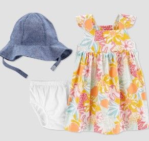 Photo 1 of 2 PACK: Baby Girls' Tropical Floral Top & Bottom Set with Hat - Just One You® Made by Carter's
