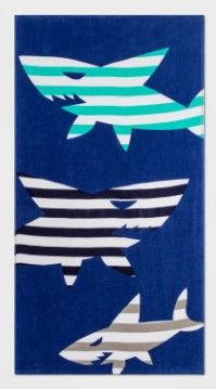 Photo 1 of 2 PACK: Shark Striped Printed Beach Towel Blue - Sun Squad™

