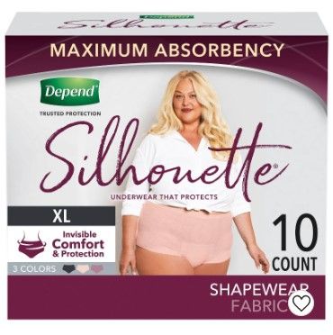 Photo 1 of 2 PACK: Depend Silhouette Incontinence Fragrance Free Underwear for Women with Maximum Absorbency - Pink X-Large 10 count 

