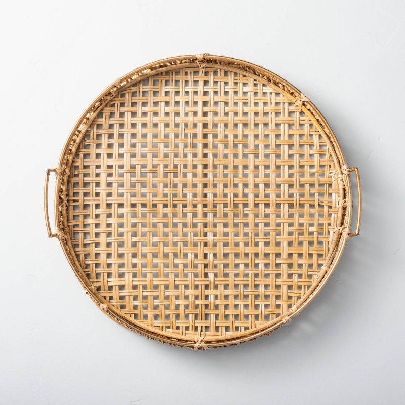 Photo 1 of 2 of- Natural Rattan Decor Tray with Handles Brass Finish - Hearth & Hand™ with Magnolia
