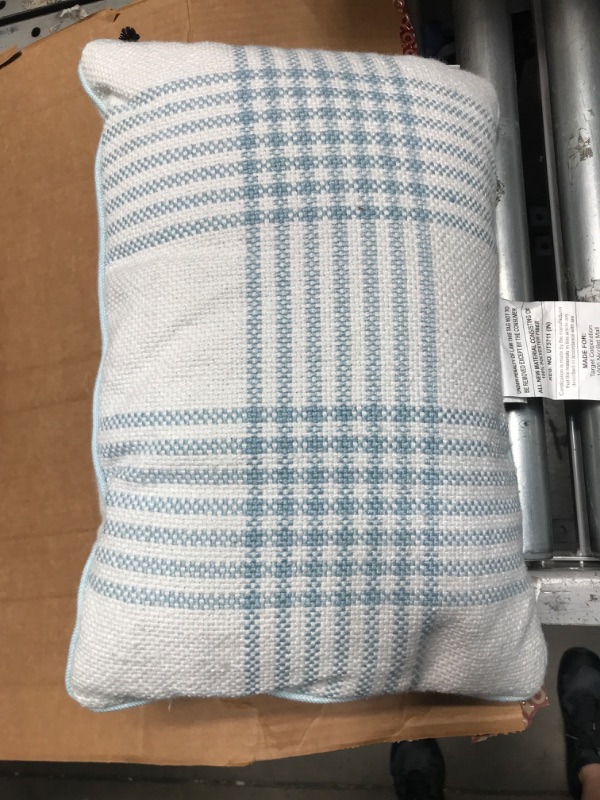 Photo 2 of 14" X 20" Plaid Indoor/Outdoor Lumbar Throw Pillow /Cream - Hearth & Hand™ with Magnolia
