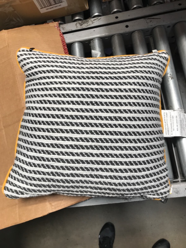 Photo 2 of 18" X 18" Ticking Stripe Indoor/Outdoor Square Throw Pillow - Hearth & Hand™ with Magnolia
