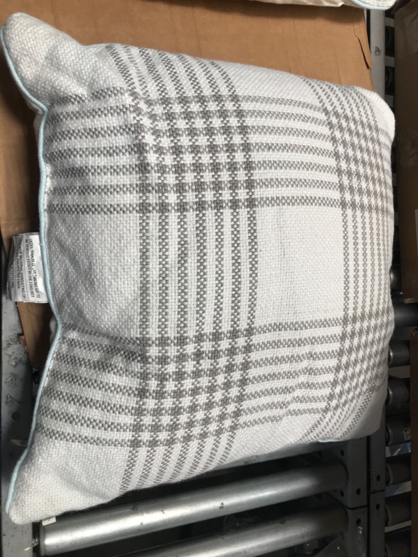 Photo 2 of 24" X 24" Plaid Indoor/Outdoor Square Throw Pillow /Cream - Hearth & Hand™ with Magnolia
