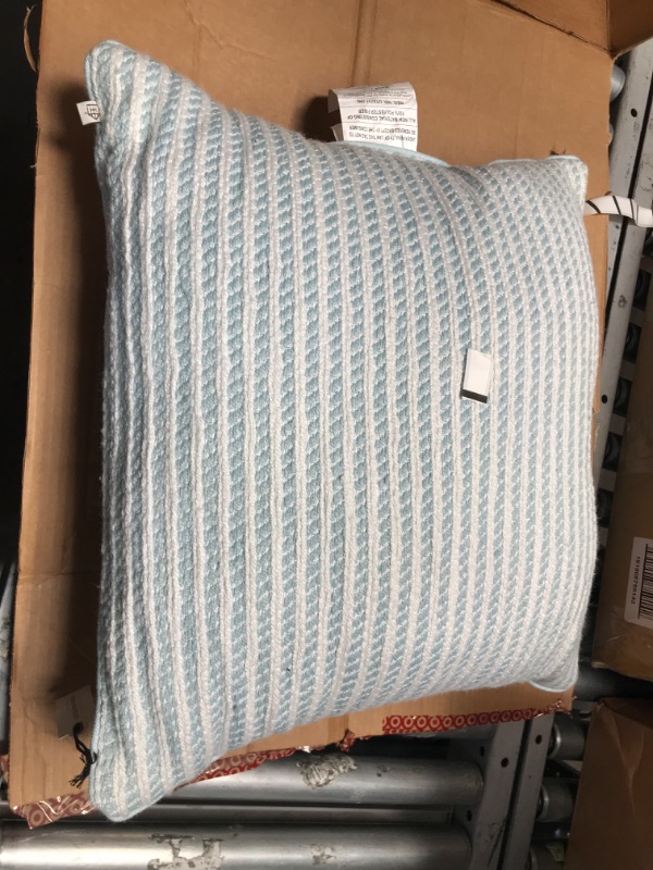 Photo 2 of 24" X 24" Ticking Stripe Indoor/Outdoor Square Throw Pillow - Hearth & Hand™ with Magnolia
