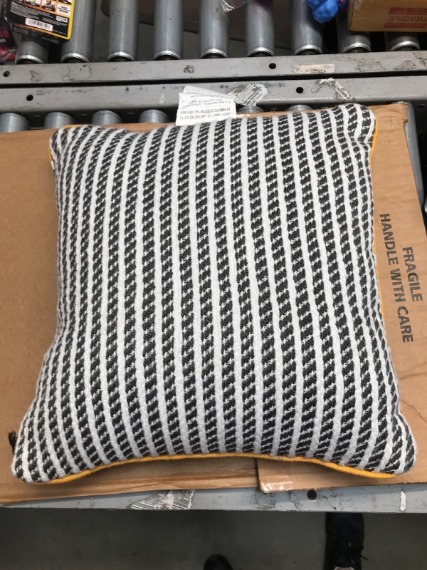 Photo 2 of 18" X 18" Ticking Stripe Indoor/Outdoor Square Throw Pillow - Hearth & Hand™ with Magnolia
