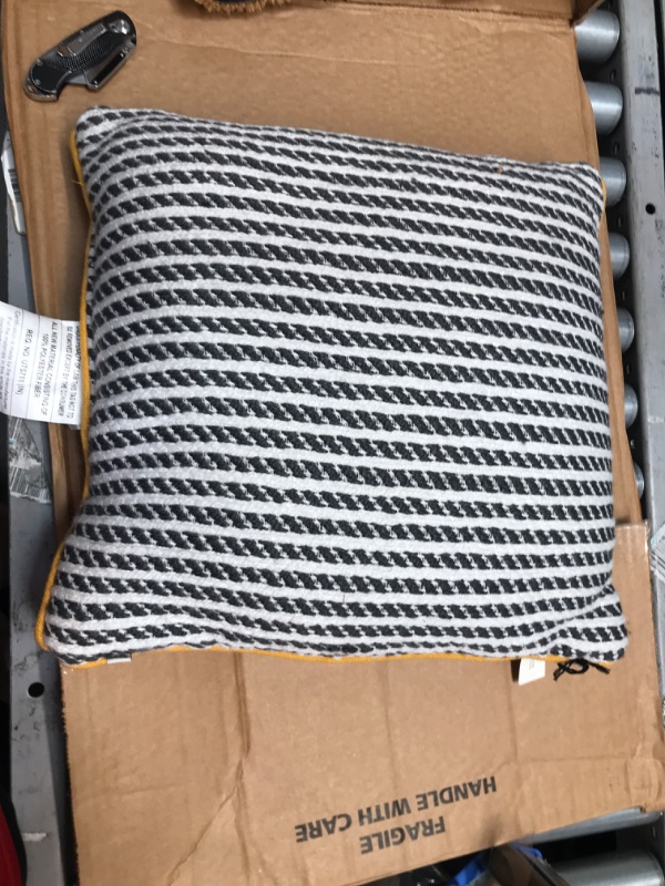 Photo 2 of 18" X 18" Ticking Stripe Indoor/Outdoor Square Throw Pillow - Hearth & Hand™ with Magnolia
