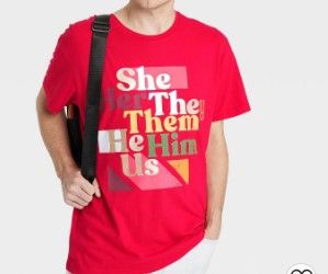 Photo 1 of 3 PACK: Pride Adult Pronouns Short Sleeve T-Shirt - Red Size 
X-Small
