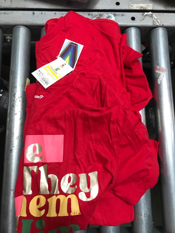 Photo 2 of 3 PACK: Pride Adult Pronouns Short Sleeve T-Shirt - Red Size 
X-Small
