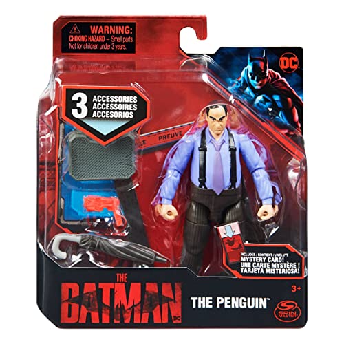 Photo 1 of 3 Pack Dc Comics, Batman 4-Inch Penguin Action Figure with 3 Accessories and Mystery Card, the Batman Movie Collectible Kids to Multi