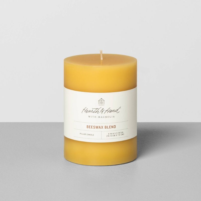 Photo 1 of 4 of - Beeswax Blend Pillar Candle - Hearth & Hand™ with Magnolia 3" X 4" 
