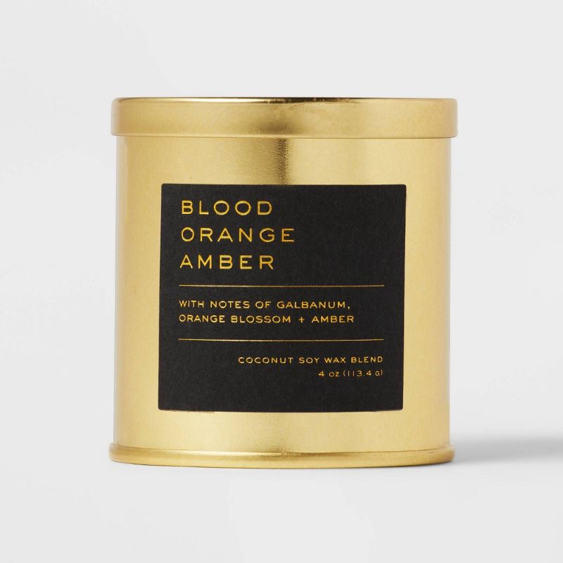 Photo 1 of 4oz Lidded Metal Jar Black Label Blood Orange Amber Candle - Threshold™ 3 pack 
