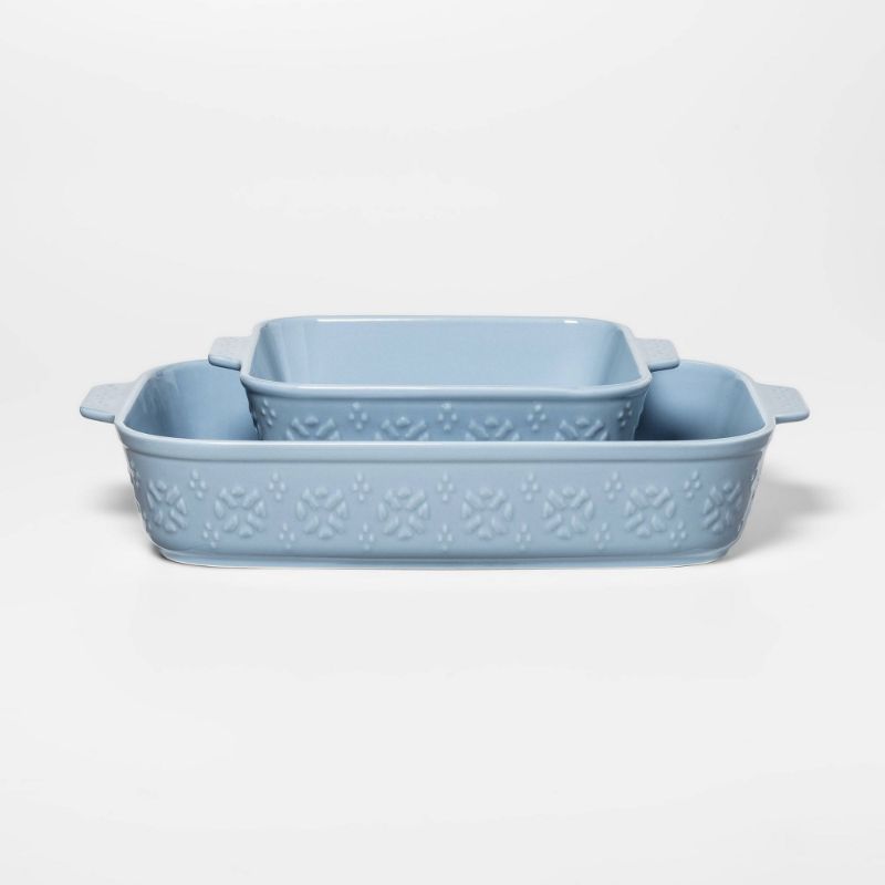 Photo 1 of 2pc Stoneware Embossed Bakeware Set Blue - Threshold™
