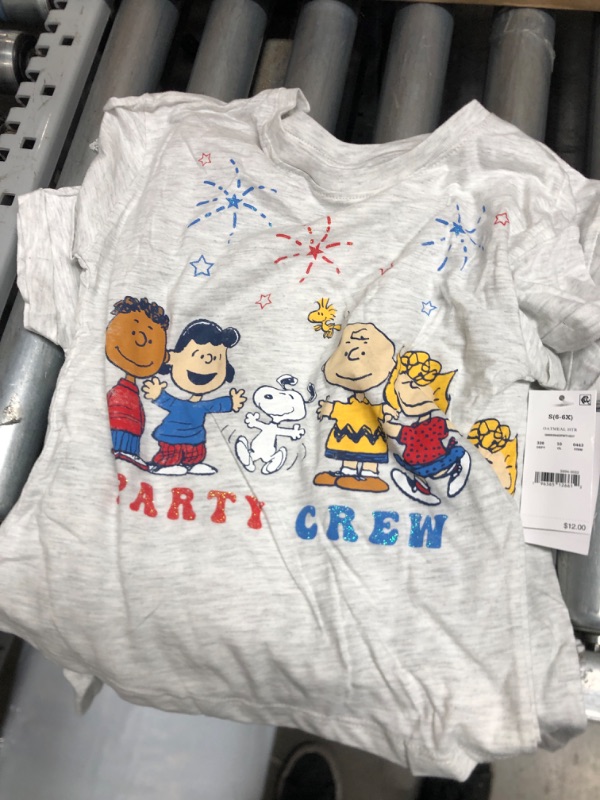 Photo 2 of 3 PACK**Girls' Peanuts Aericana Party Crew Cuff Short Sleeve Graphic T-Shirt - SMALL
