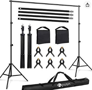 Photo 1 of  Backdrop Stand - Adjustable Photoshoot Backdrop - Photo Backdrop Stand for Parties - Backdrop Includes Travel Bag, Sand Bags, Clamps - Photo Video Studio
