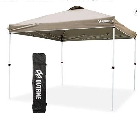 Photo 1 of OUTFINE Pop-up Canopy 10x10 Patio Tent Instant Gazebo Canopy with Wheeled Bag,Canopy Sandbags x4,Tent Stakesx8 (Khaki, 10*10FT)
