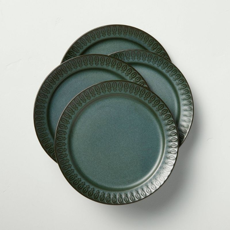 Photo 1 of 4pk Embossed Rim Stoneware Appetizer Plate Set - Hearth & Hand™ with Magnolia