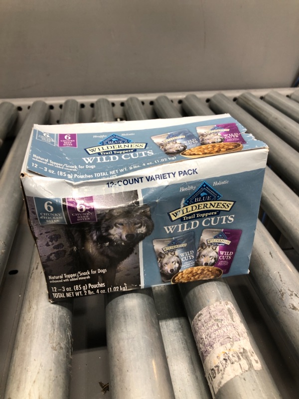 Photo 2 of Best By Dec/05/2023 - Blue Buffalo Wilderness Trail Toppers Wild Cuts Variety Pack Chunky Chicken & Beef Bites in Gravy Grain-Free Dog Food Topper, 3-oz, Pouch of 12