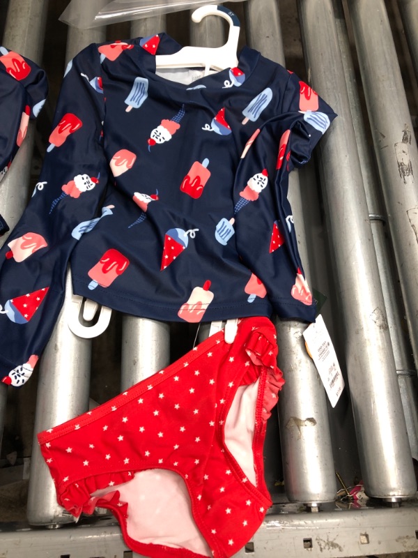 Photo 2 of Carter's Just One You® Toddler Girls' Long Sleeve Popsicles Print 2pc Rash Guard Set - Red/White/Blue Size: 5T

