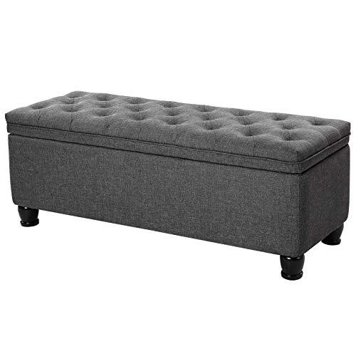 Photo 1 of  SONGMICS Storage Ottoman Bench, Linen Fabric Footstool with Foam Padded Seat, Solid Wood Legs, 46.5", Dark Gray