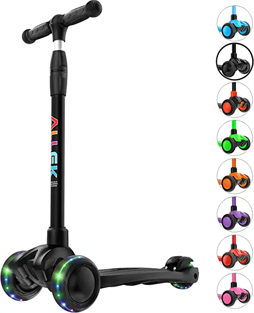 Photo 1 of Allek Kick Scooter B03, Lean 'N Glide 3-Wheeled Push Scooter with Extra Wide PU Light-Up Wheels, Any Height Adjustable Handlebar and Strong Thick Deck for Children from 3-12yrs (Black)
