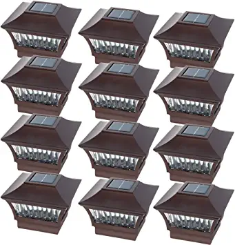 Photo 1 of GreenLighting - Solar Post Lights - Solar Deck Post Top LED Lights - Solar Fence Post Lights - Solar LED Post Cap Light for 4X4 Wood, 6X6 PVC - (#6 Sleek, 12 Pack, Bronze Aluminum)
