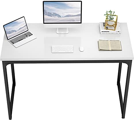 Photo 1 of Foxemart Writing Computer Desk Modern Sturdy Office Desks PC Laptop Notebook Simple Study Table for Home Office Workstation, White (39")
