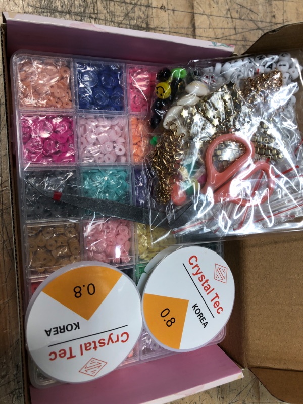 Photo 2 of  4800Pcs Clay Beads for DIY Bracelet Jewelry Making kit, 6mm 24 Colors Flat Round Polymer Clay Spacer Beads with Pendant Charms Kit and Elastic Strings, Christmas Gift for Girlfriend Kid
