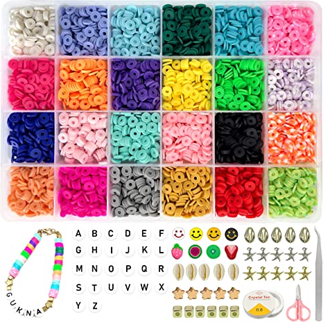 Photo 1 of  4800Pcs Clay Beads for DIY Bracelet Jewelry Making kit, 6mm 24 Colors Flat Round Polymer Clay Spacer Beads with Pendant Charms Kit and Elastic Strings, Christmas Gift for Girlfriend Kid
