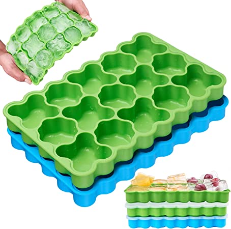 Photo 1 of 2 PACK Ice Cube Trays, Spightdex Ice Tray with Lids Removable & Anti-overflow, Silicone Ice Cube Tray Easy-Release, BPA Free, Flexible Ice Molds for Whiskey Cocktail Freezer Chilled Drinks
