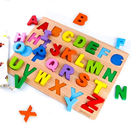 Photo 1 of 2 PACK  -SKYFIELD Wooden Alphabet Puzzles, Letter Puzzles ABC Puzzles, Early Educational Developmental Toy for 2, 3, 4, 5, 6 Years Old Boys and Girls, for Toddlers, Kids, Preschoolers, 13.4'' L x 9.8'' 2-PACK 
