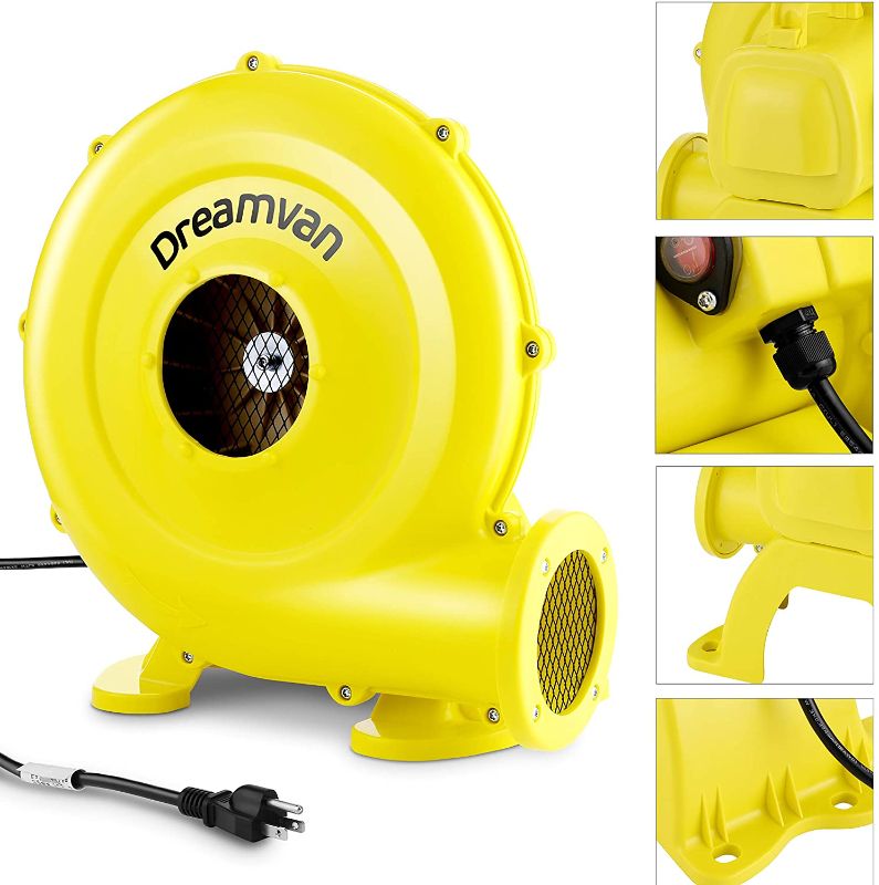 Photo 1 of Air Blower for Inflatables- Inflatable Blower- 450 Watt,0.6 HP Bounce House Blower for Jumper, Bouncy Castle Yellow Electric Air Pump Fan Commercial Blower